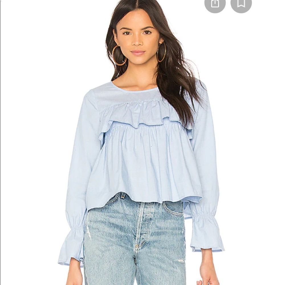 JOIE Adotte Ruffled Bell-sleeve Top In Maritime Chambray Top